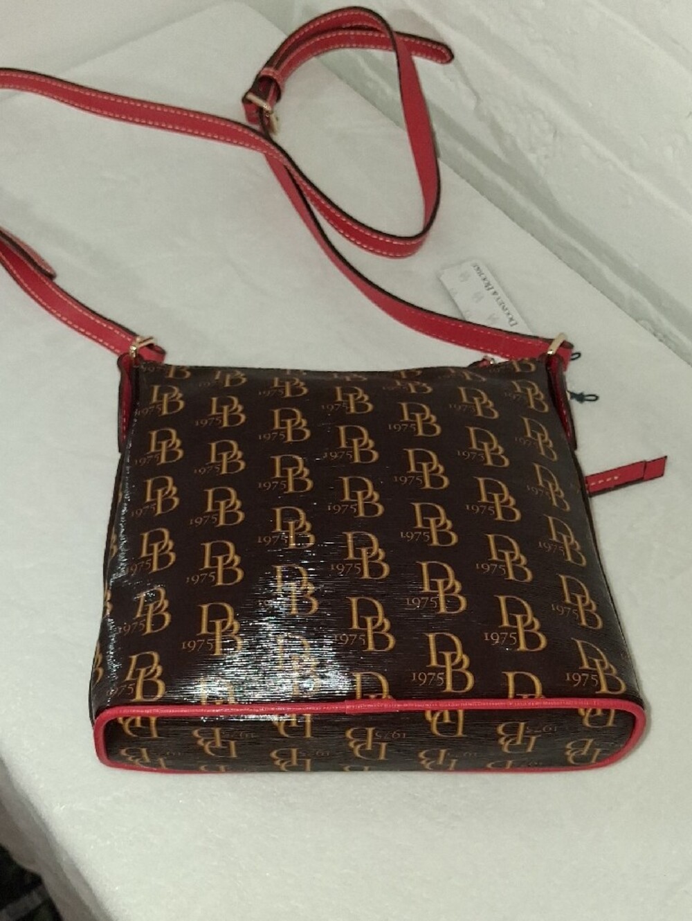 Dooney & Bourke Brown Signature Crossbody with Red Accents - Picture 6 of 6